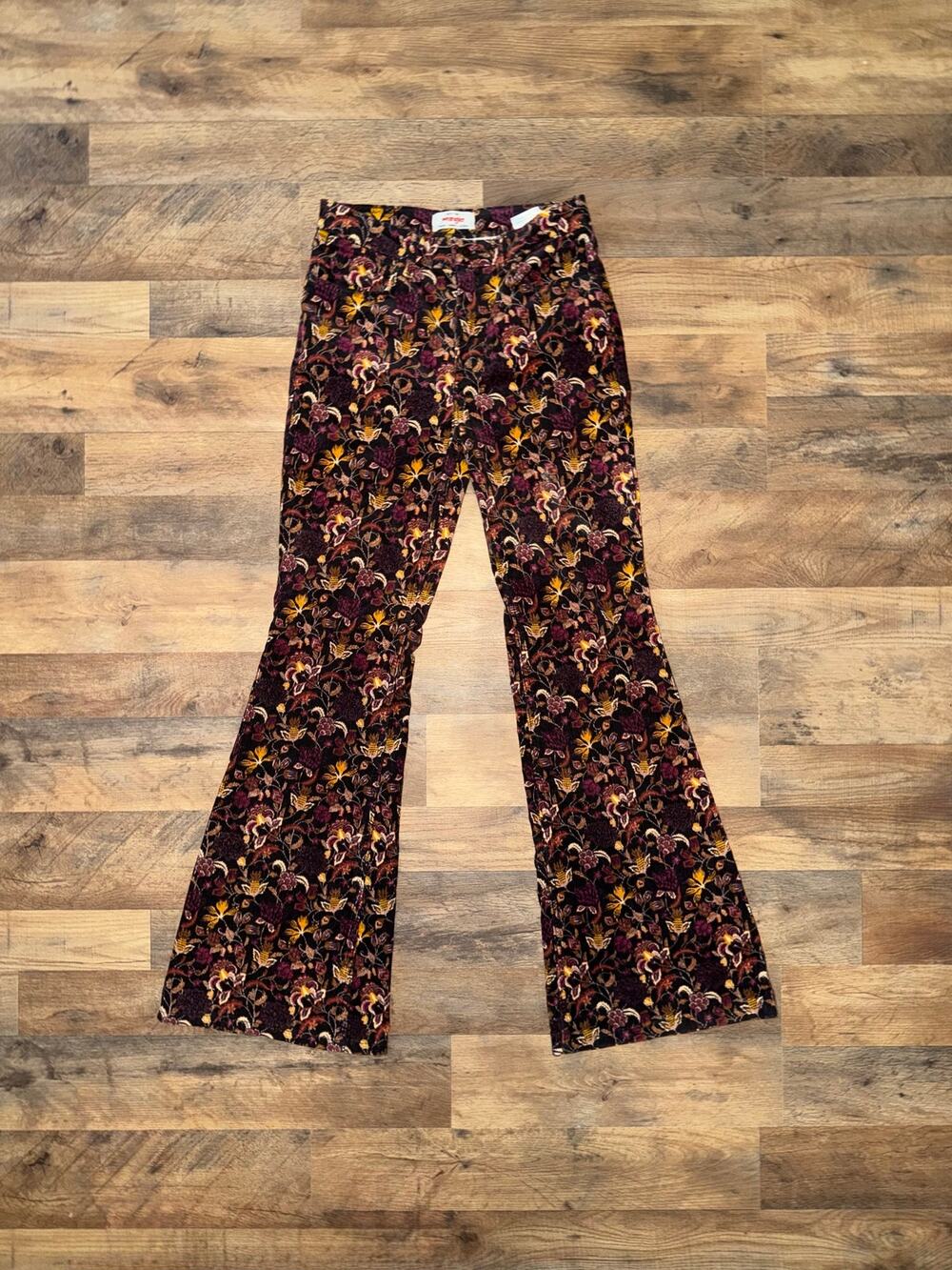 Wrangler women’s fierce high rise flare corduroy floral print pants